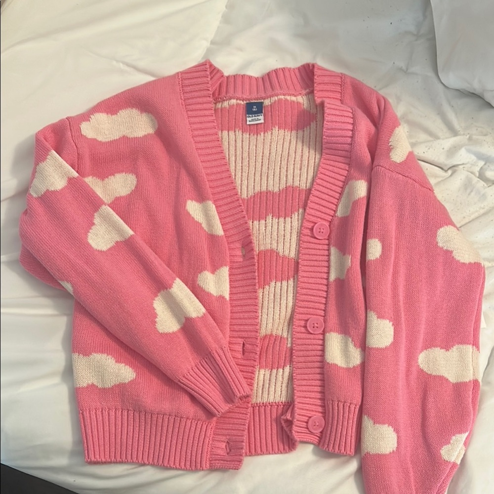 Old Navy Pink and White Cloud Sweater